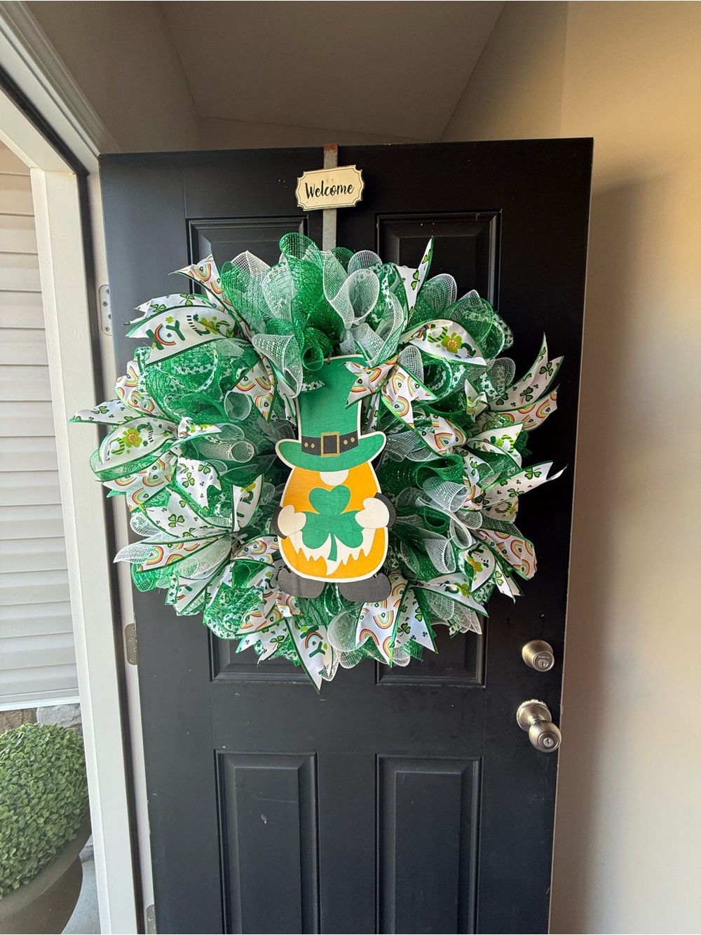 St. Patrick's Day Green Shamrock Gnome Door Wreath
